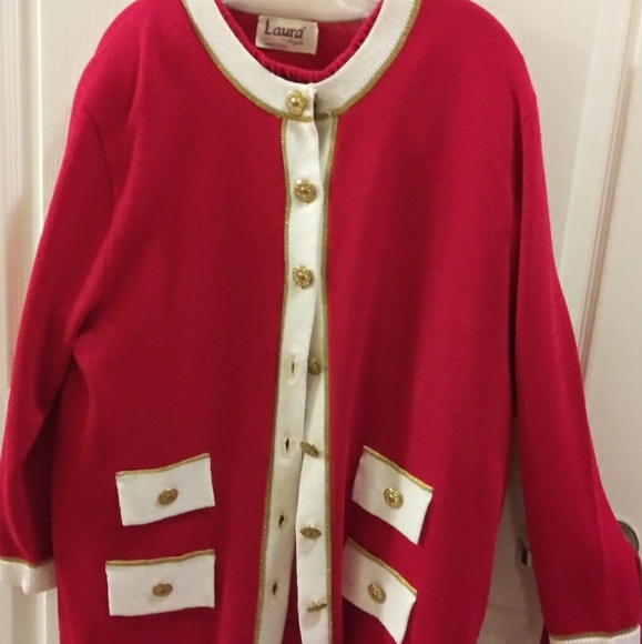 Knit red and white pleated skirt with jacket - Picture 2 of 2